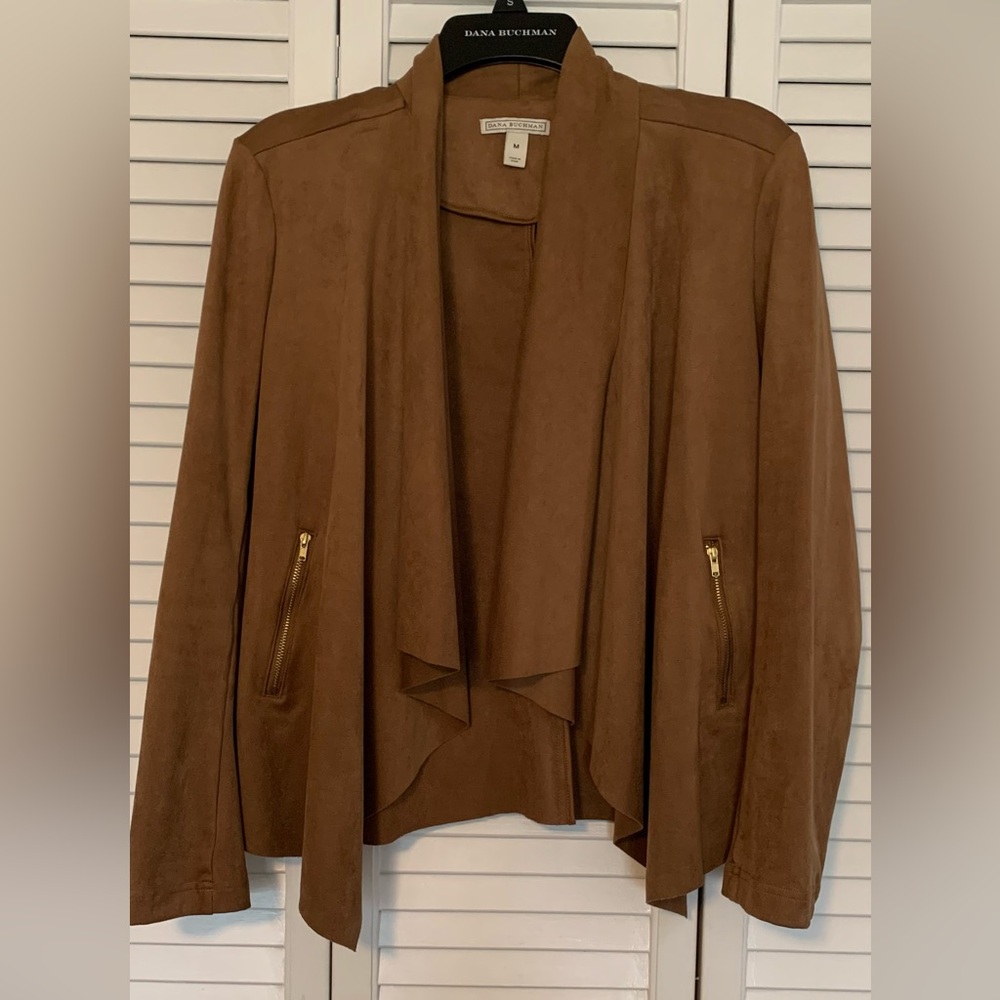 Women's Tobacco colored jacket with a suede look and feel.